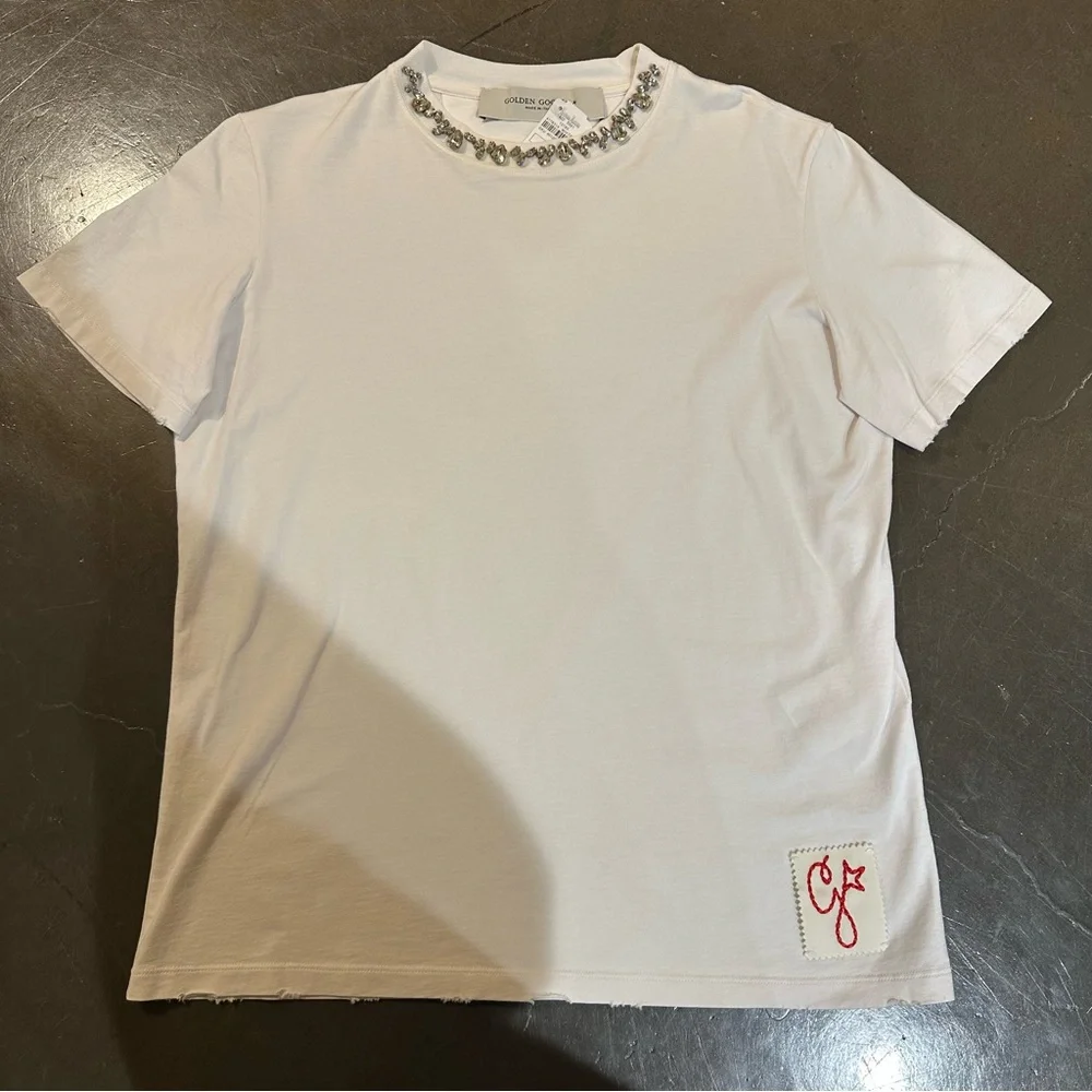 NWT - Women’s Golden Goose - White Short Sleeve Tee w/Crystals - Size XS - Picture 3 of 10